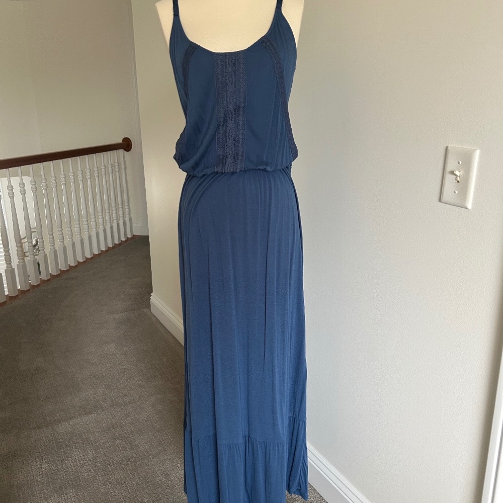 NWOT OLD NAVY BLUE MAXI DRESS LONG LACE COTTAGECORE PRAIRIE BLUE BOHEMIAN LARGE